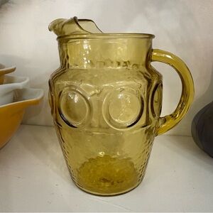 Vintage Anchor Hocking Heritage Hill Honey Gold Amber Glass Pitcher Juice Jug